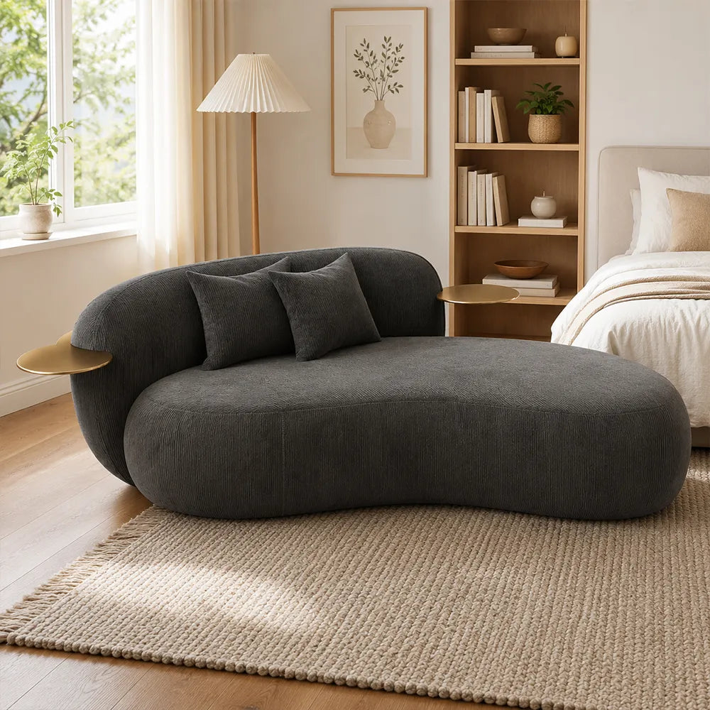 LIVARA Chenille Chaise Sofa High Resilience Foam Solid Pine Frame 170/200cm for Living Room Bedroom Reading Lounge - Grey