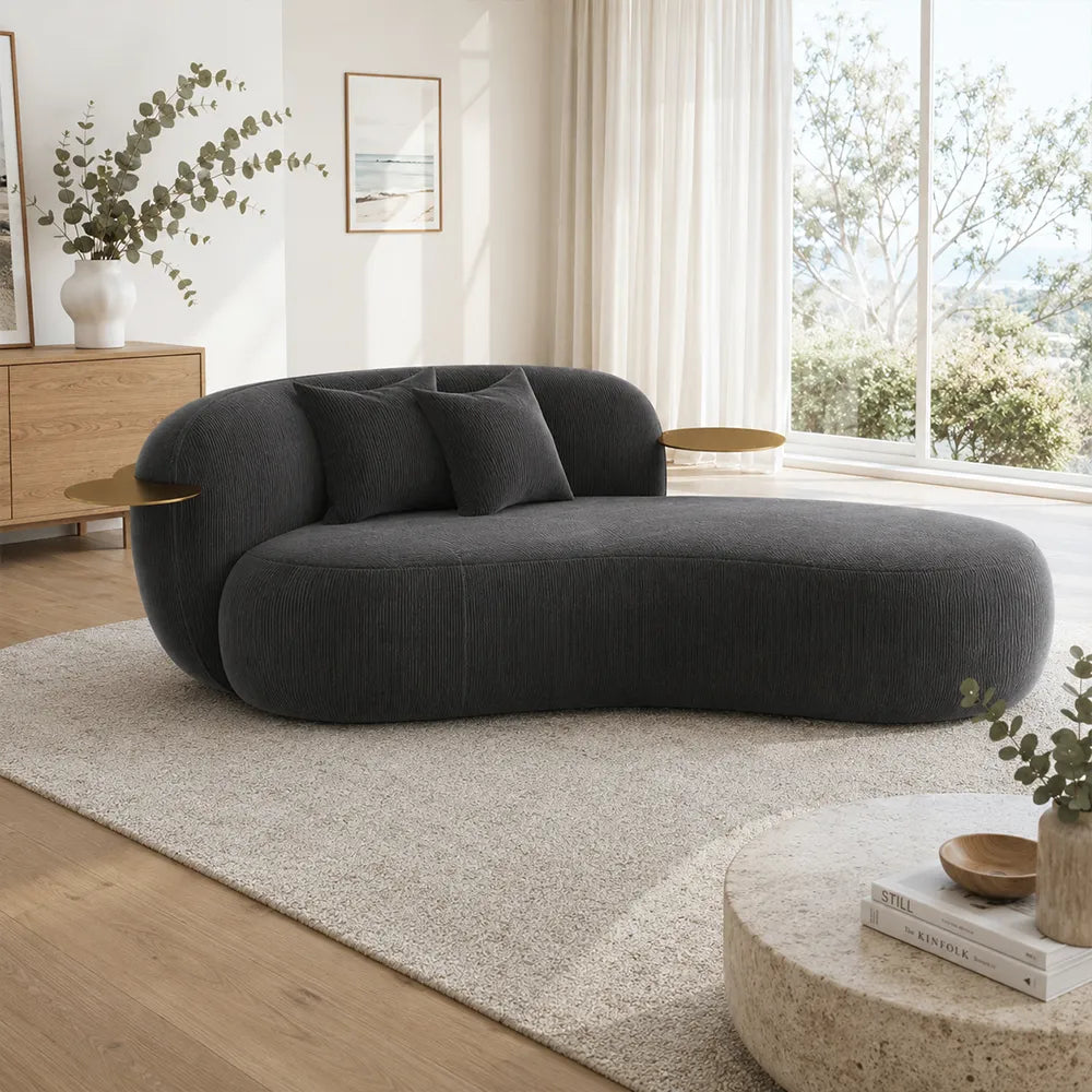 LIVARA Chenille Chaise Sofa High Resilience Foam Solid Pine Frame 170/200cm for Living Room Bedroom Reading Lounge - Grey