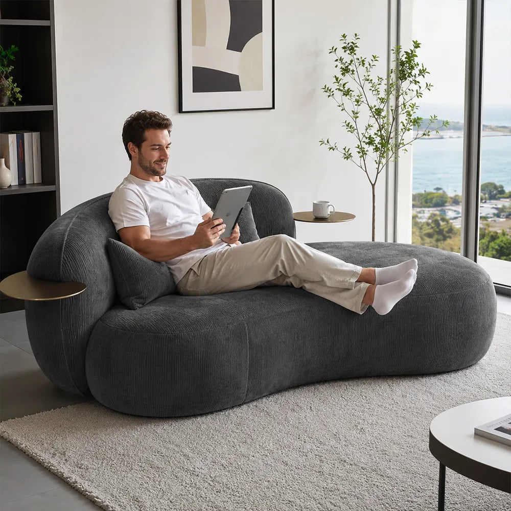 LIVARA Chenille Chaise Sofa High Resilience Foam Solid Pine Frame 170/200cm for Living Room Bedroom Reading Lounge - Grey