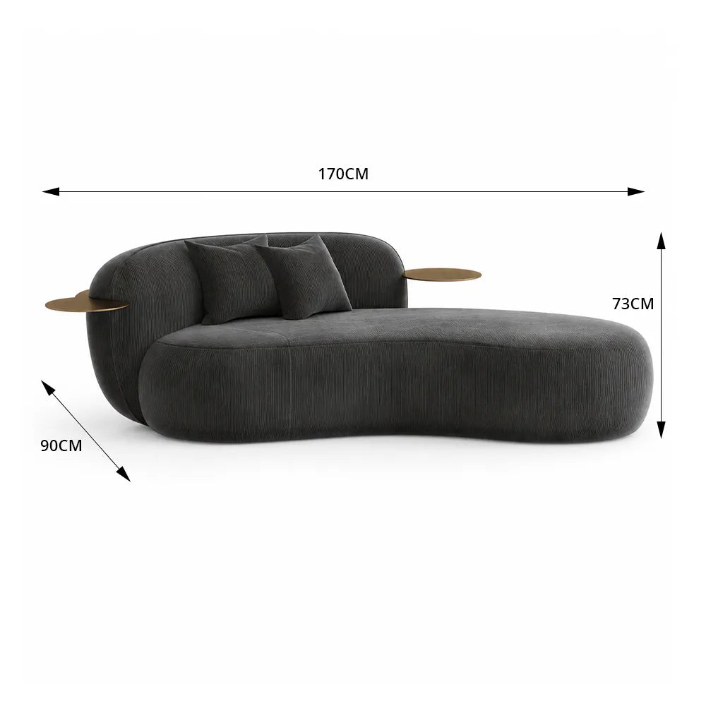 LIVARA Chenille Chaise Sofa High Resilience Foam Solid Pine Frame 170/200cm for Living Room Bedroom Reading Lounge - Grey