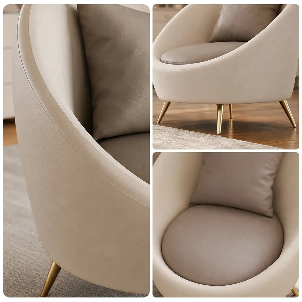 LIVARA Modern Curved Sofa Premium PU Leather High Density Foam Solid Wood Frame for Living Room Apartment Lounge - White & Brown
