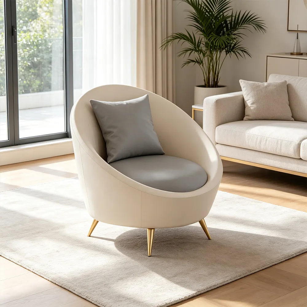 LIVARA Modern Curved Sofa Premium PU Leather High Density Foam Solid Wood Frame for Living Room Apartment Lounge - White & Grey