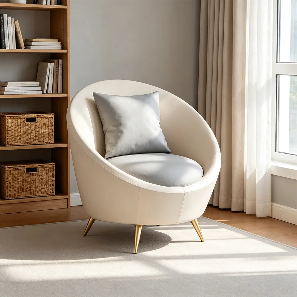 LIVARA Modern Curved Sofa Premium PU Leather High Density Foam Solid Wood Frame for Living Room Apartment Lounge - White & Grey