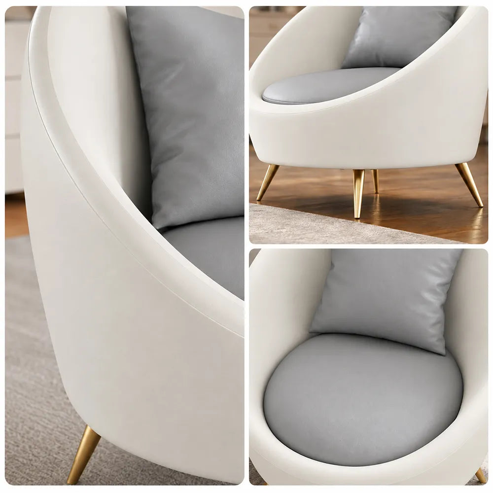 LIVARA Modern Curved Sofa Premium PU Leather High Density Foam Solid Wood Frame for Living Room Apartment Lounge - White & Grey
