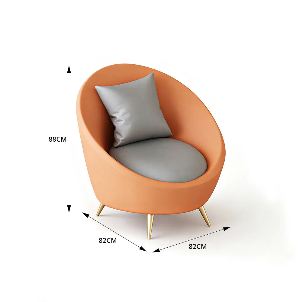 LIVARA Modern Curved Sofa Premium PU Leather High Density Foam Solid Wood Frame for Living Room Apartment Lounge - Grey & Orange