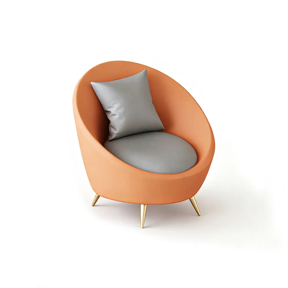 LIVARA Modern Curved Sofa Premium PU Leather High Density Foam Solid Wood Frame for Living Room Apartment Lounge - Grey & Orange
