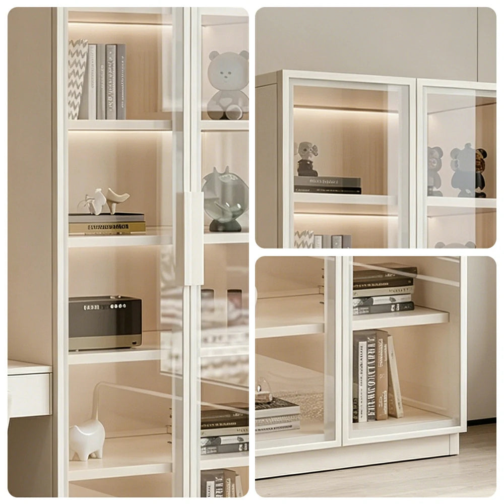 LIVARA Storage Cabinet - Honeycomb Aluminum Frame Full Glass Door Display Cabinet 60/80cm Living Room Storage - White