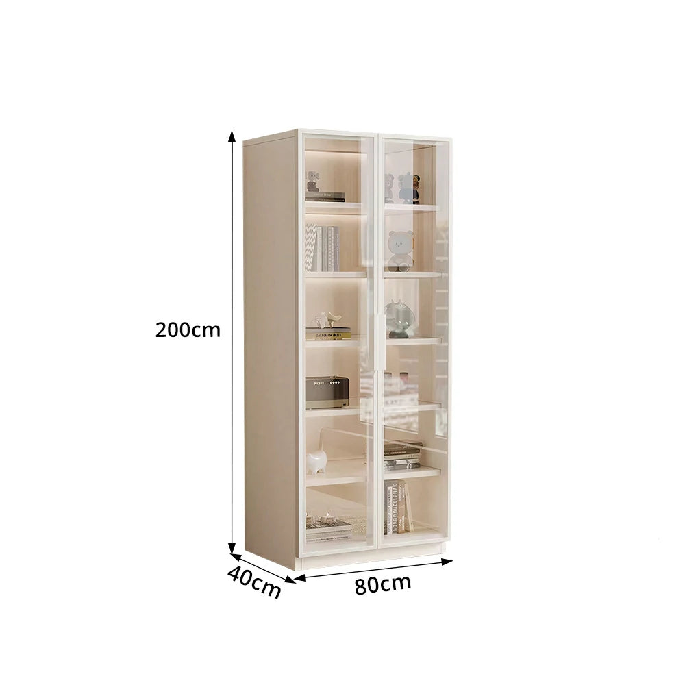 LIVARA Storage Cabinet - Honeycomb Aluminum Frame Full Glass Door Display Cabinet 60/80cm Living Room Storage - White