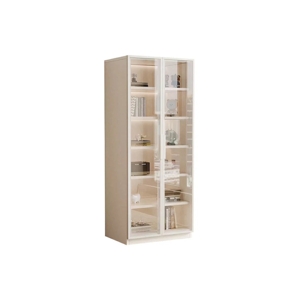 LIVARA Storage Cabinet - Honeycomb Aluminum Frame Full Glass Door Display Cabinet 60/80cm Living Room Storage - White