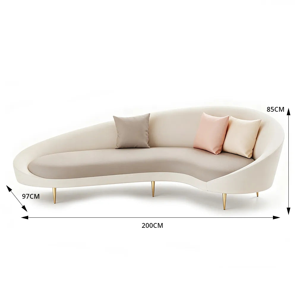 LIVARA Modern Curved Sofa Premium PU Leather High Density Foam Solid Wood Frame for Living Room Apartment Lounge - White & Brown
