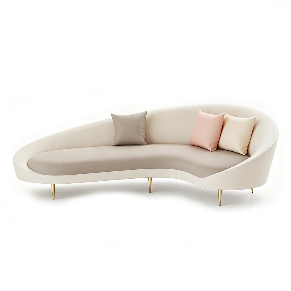 LIVARA Modern Curved Sofa Premium PU Leather High Density Foam Solid Wood Frame for Living Room Apartment Lounge - White & Brown