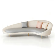LIVARA Modern Curved Sofa Premium PU Leather High Density Foam Solid Wood Frame for Living Room Apartment Lounge - White & Grey