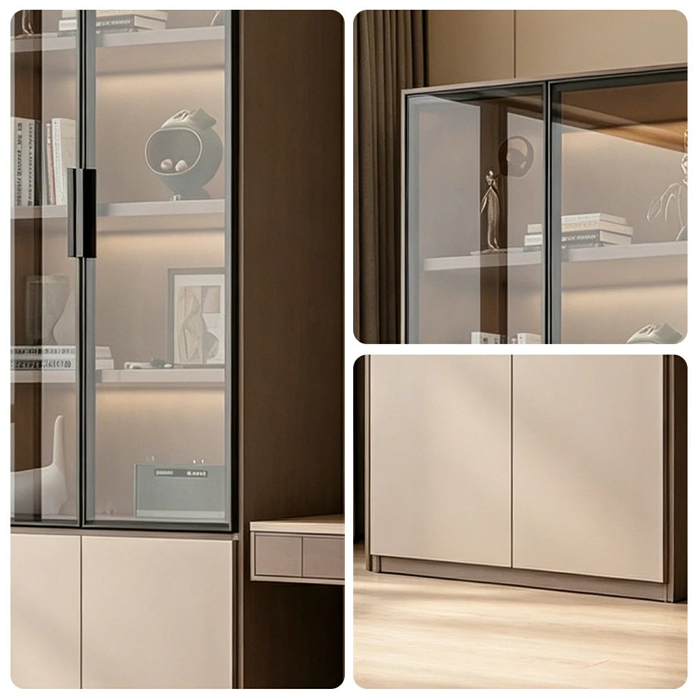 LIVARA Storage Cabinet - Honeycomb Aluminum Frame Glass Door Display Cabinet 60/80cm Living Room Storage - Coffee