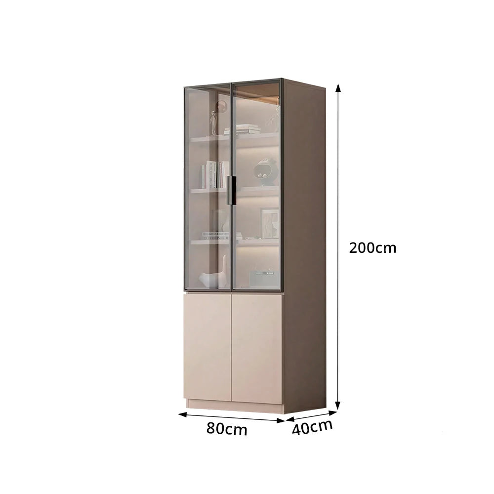 LIVARA Storage Cabinet - Honeycomb Aluminum Frame Glass Door Display Cabinet 60/80cm Living Room Storage - Coffee