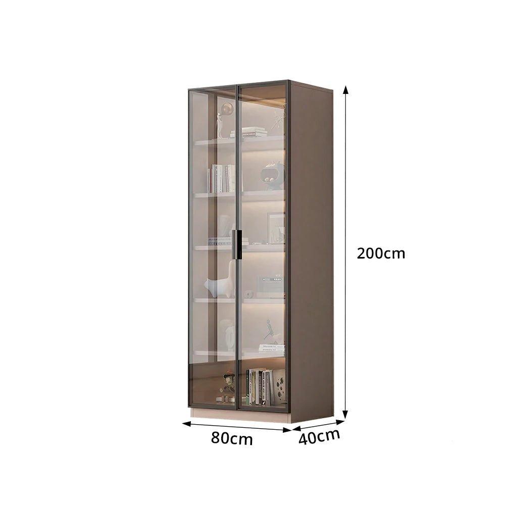 LIVARA Storage Cabinet - Honeycomb Aluminum Frame Full Glass Door Display Cabinet 60/80cm Living Room Storage - Coffee