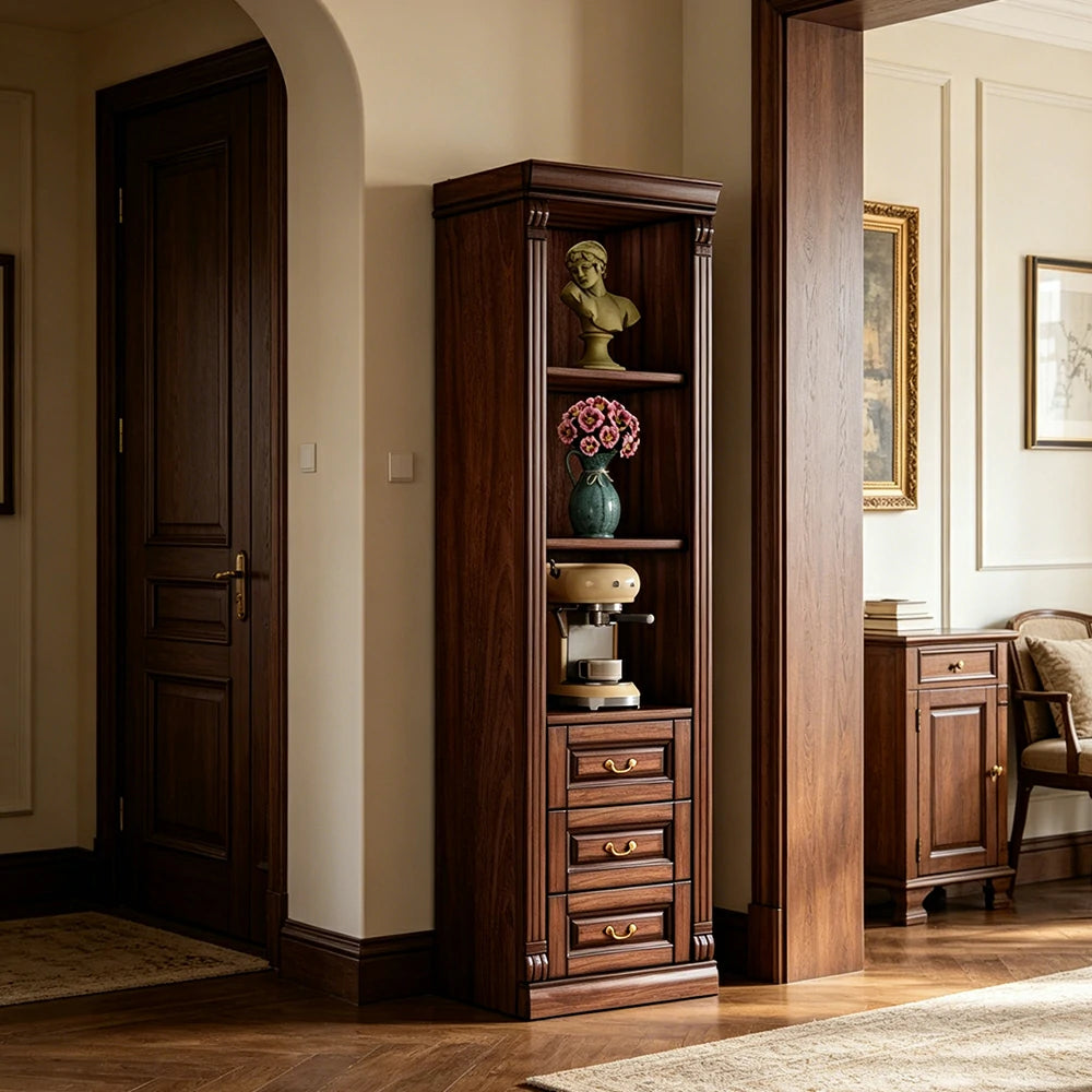 LIVARA Bookshelf Cabinet - Solid Wood 3-Drawer Storage Bookcase 210cm Study Living Room Display - Walnut