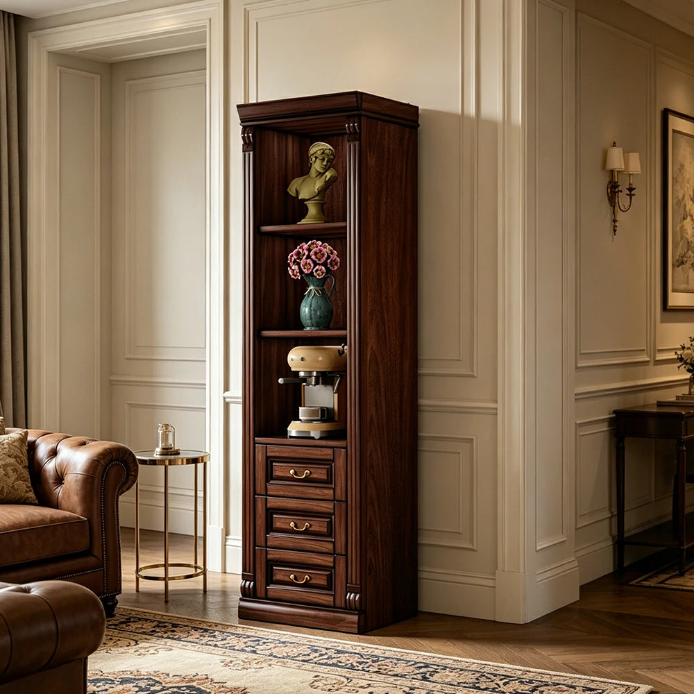 LIVARA Bookshelf Cabinet - Solid Wood 3-Drawer Storage Bookcase 210cm Study Living Room Display - Walnut