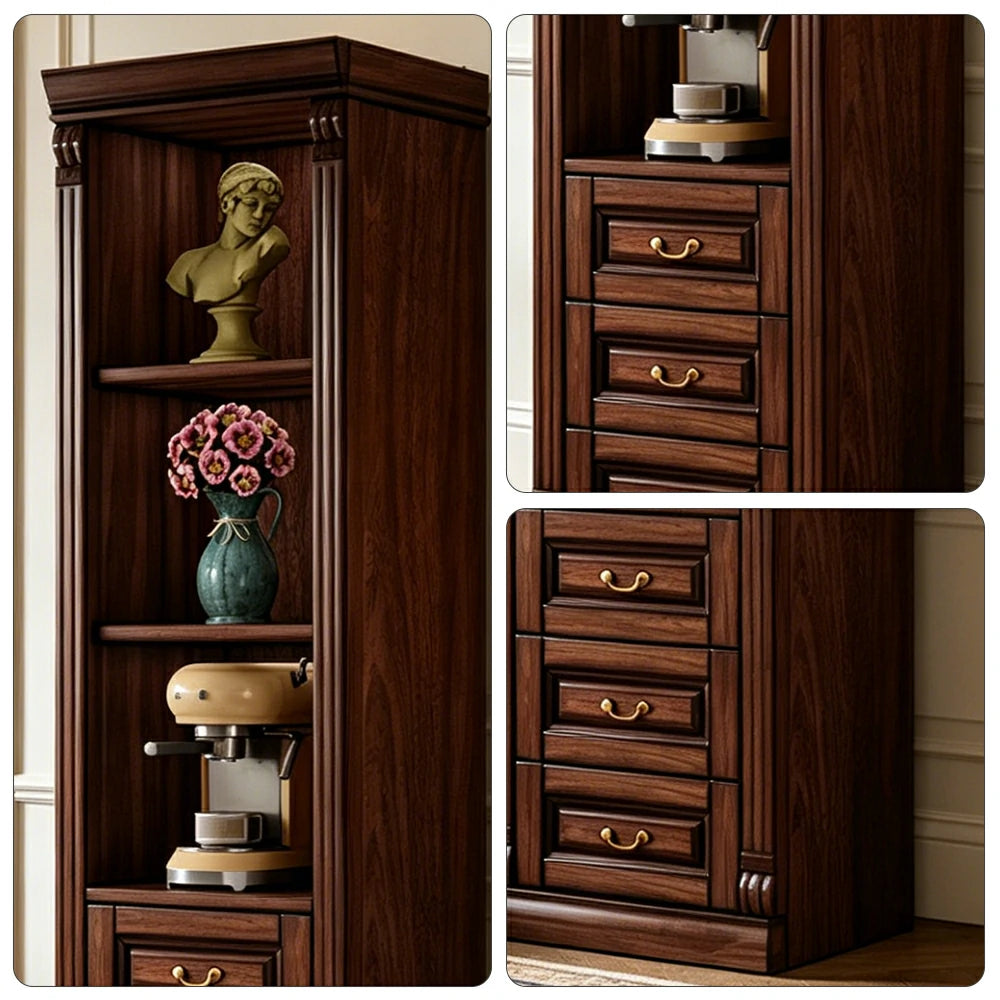 LIVARA Bookshelf Cabinet - Solid Wood 3-Drawer Storage Bookcase 210cm Study Living Room Display - Walnut