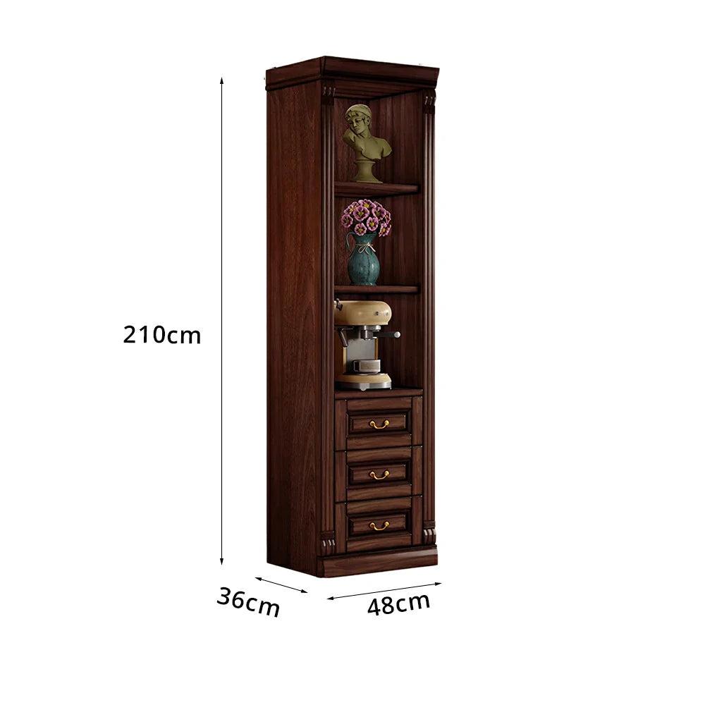 LIVARA Bookshelf Cabinet - Solid Wood 3-Drawer Storage Bookcase 210cm Study Living Room Display - Walnut