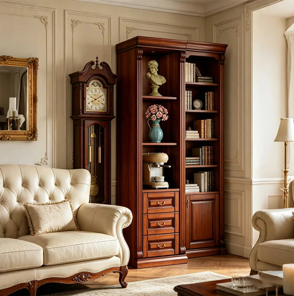 LIVARA Bookshelf Cabinet - Solid Wood 3-Drawer Storage Bookcase 210cm Study Living Room Display - Brown