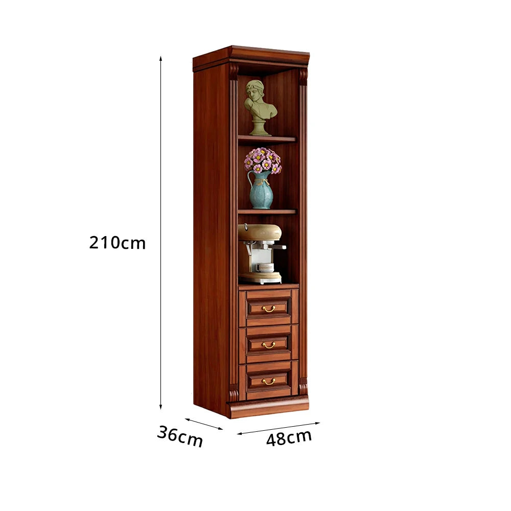LIVARA Bookshelf Cabinet - Solid Wood 3-Drawer Storage Bookcase 210cm Study Living Room Display - Brown