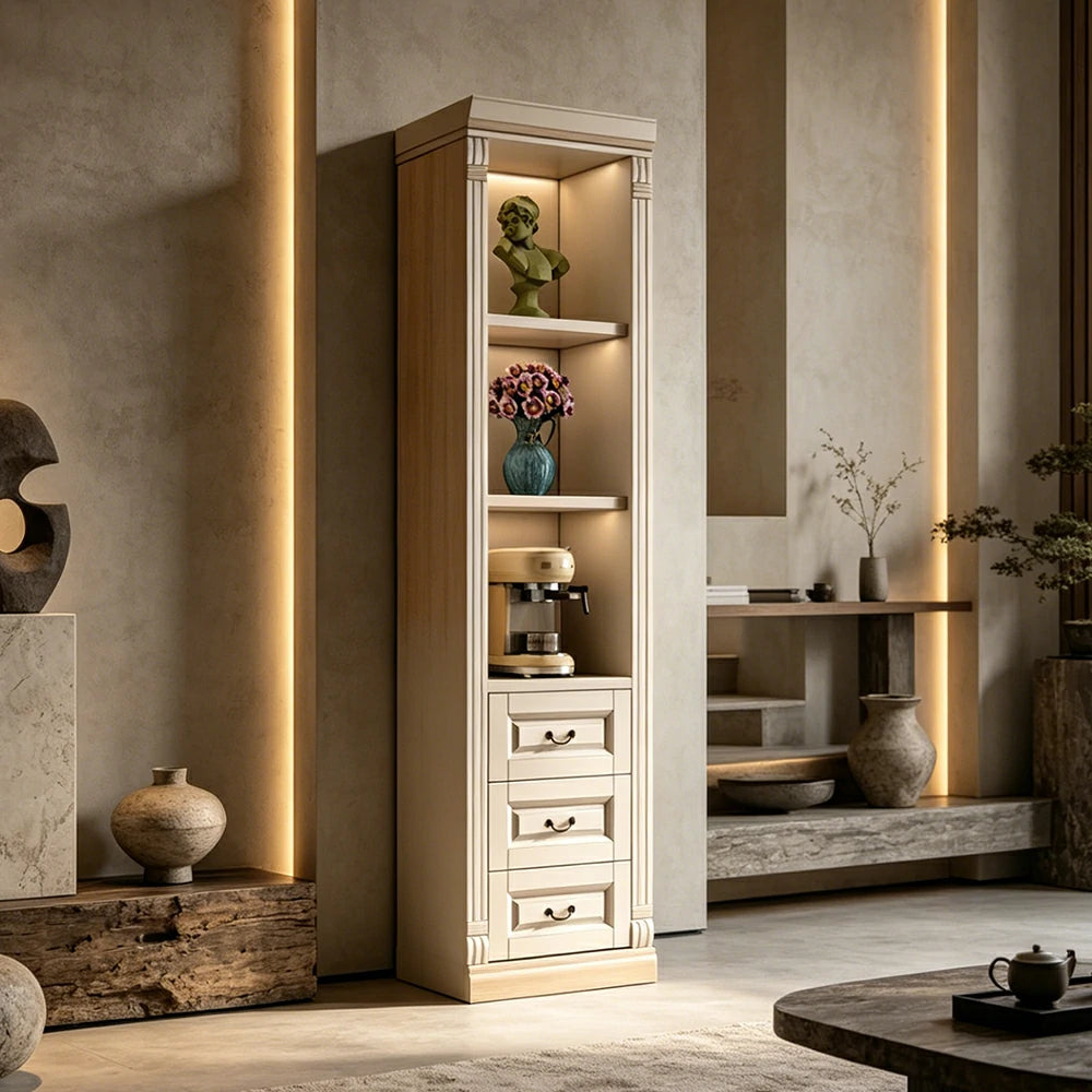 LIVARA Bookshelf Cabinet - Solid Wood 3-Drawer Storage Bookcase 210cm Study Living Room Display - White