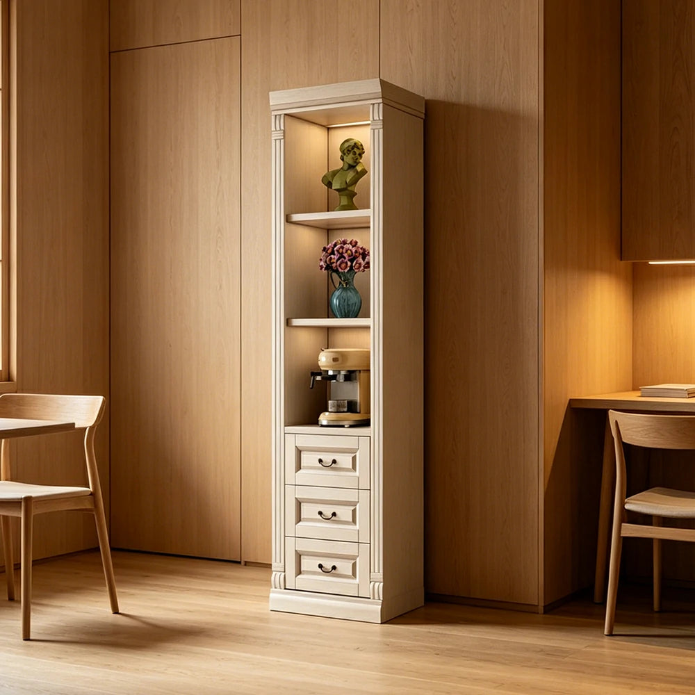 LIVARA Bookshelf Cabinet - Solid Wood 3-Drawer Storage Bookcase 210cm Study Living Room Display - White