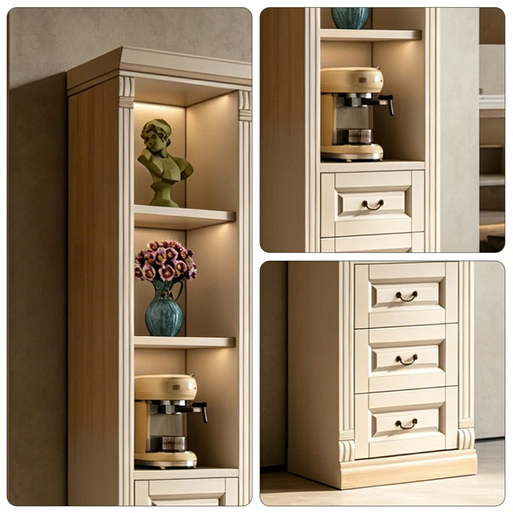 LIVARA Bookshelf Cabinet - Solid Wood 3-Drawer Storage Bookcase 210cm Study Living Room Display - White