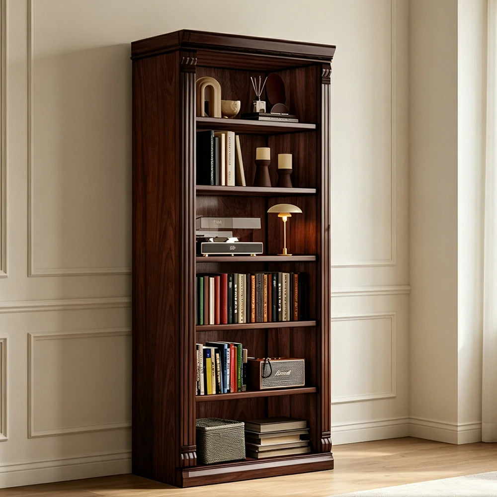 LIVARA Bookshelf Cabinet - Solid Wood Open Storage Bookcase 210cm Study Living Room Display 80cm - Walnut