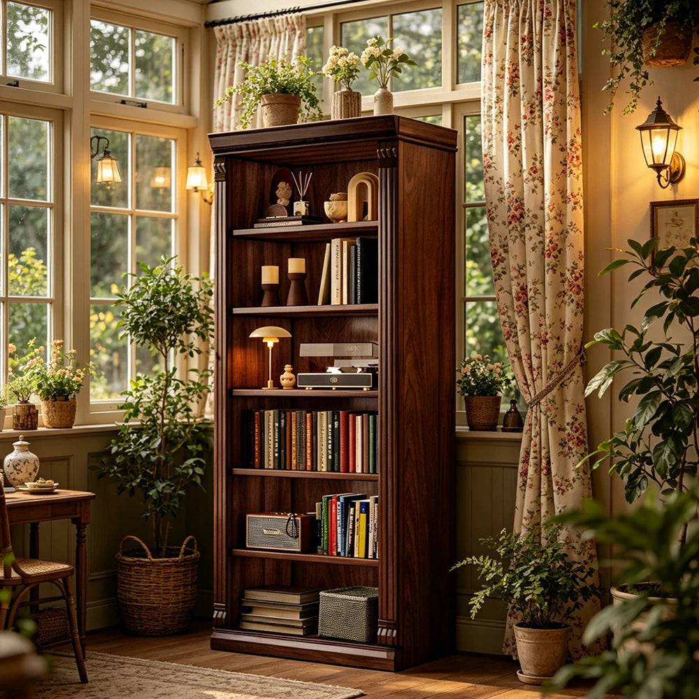 LIVARA Bookshelf Cabinet - Solid Wood Open Storage Bookcase 210cm Study Living Room Display 80cm - Walnut