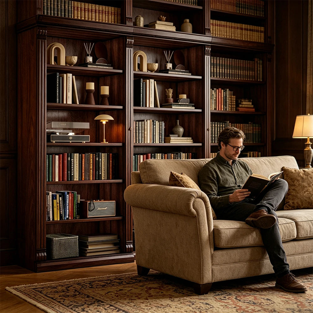 LIVARA Bookshelf Cabinet - Solid Wood Open Storage Bookcase 210cm Study Living Room Display 80cm - Walnut