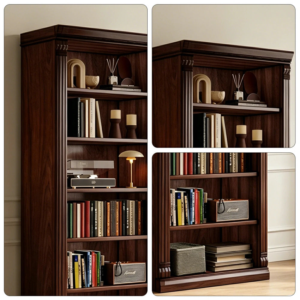 LIVARA Bookshelf Cabinet - Solid Wood Open Storage Bookcase 210cm Study Living Room Display 80cm - Walnut