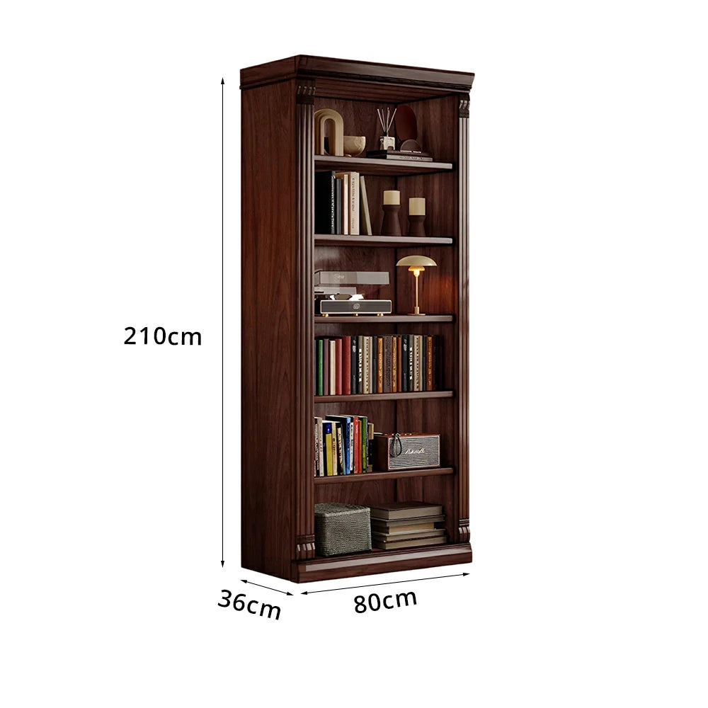 LIVARA Bookshelf Cabinet - Solid Wood Open Storage Bookcase 210cm Study Living Room Display 80cm - Walnut