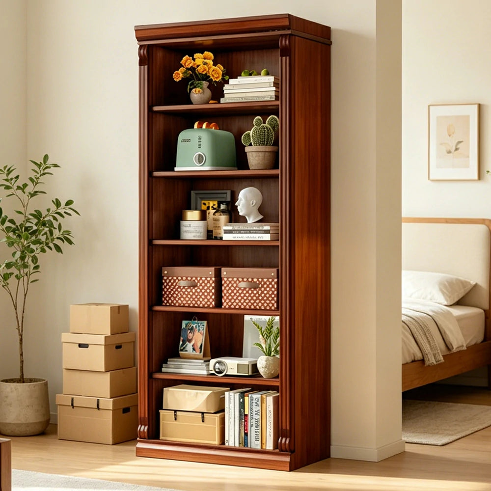 LIVARA Bookshelf Cabinet - Solid Wood Open Storage Bookcase 210cm Study Living Room Display 80cm - Brown