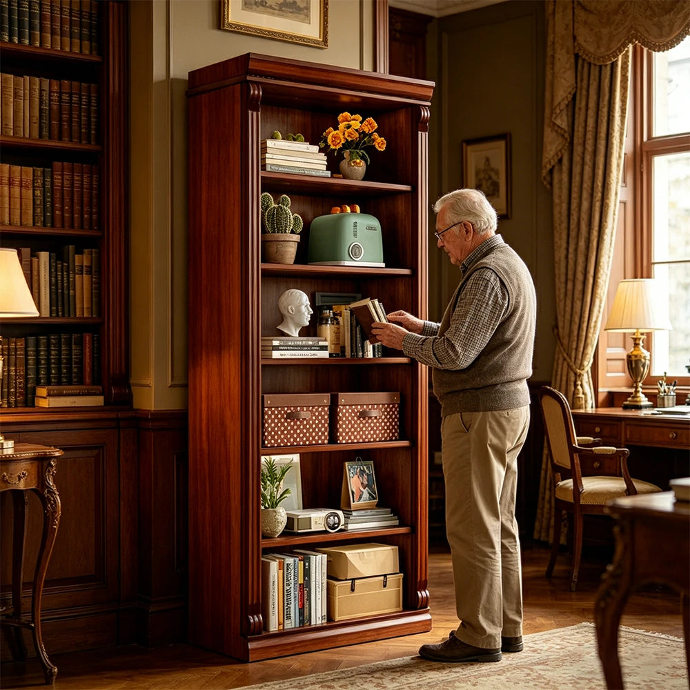 LIVARA Bookshelf Cabinet - Solid Wood Open Storage Bookcase 210cm Study Living Room Display 80cm - Brown