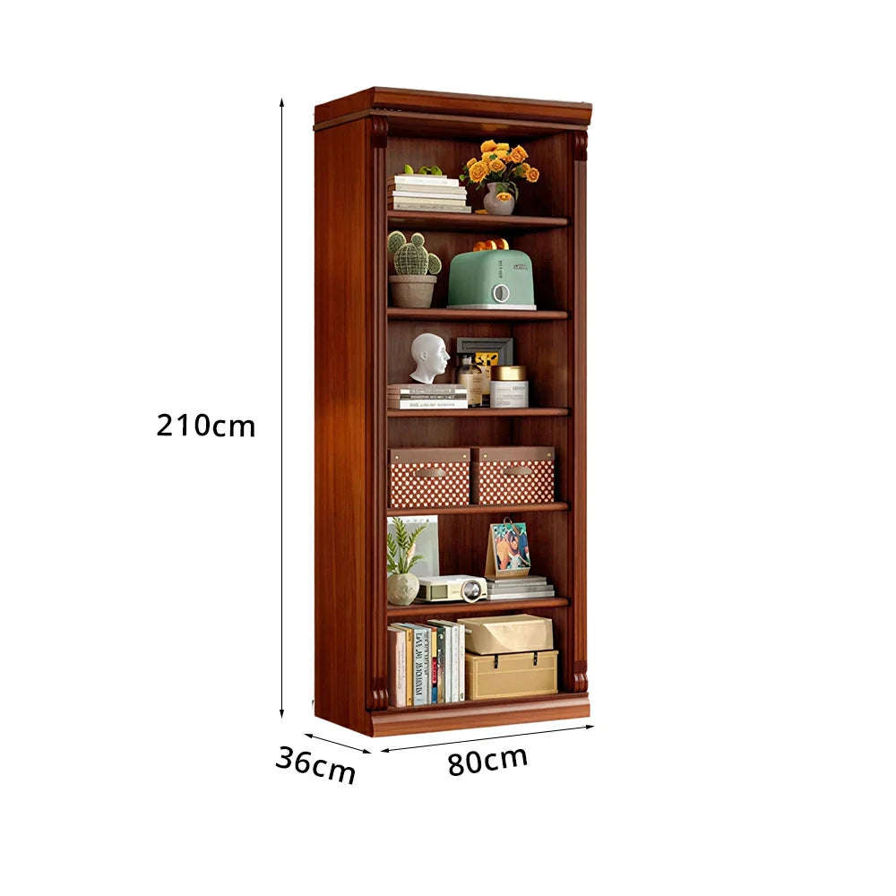 LIVARA Bookshelf Cabinet - Solid Wood Open Storage Bookcase 210cm Study Living Room Display 80cm - Brown