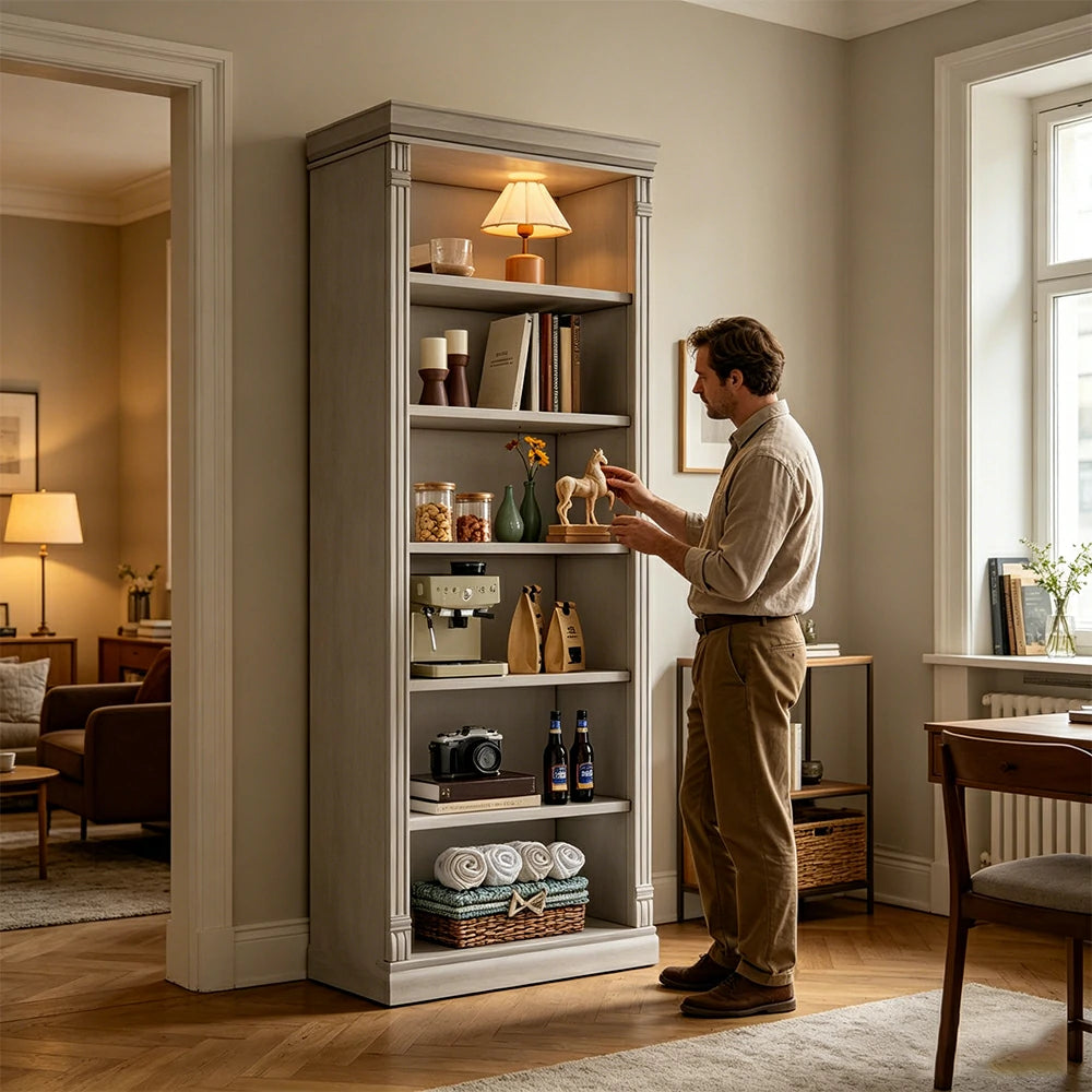 LIVARA Bookshelf Cabinet - Solid Wood Open Storage Bookcase 210cm Study Living Room Display 80cm - White