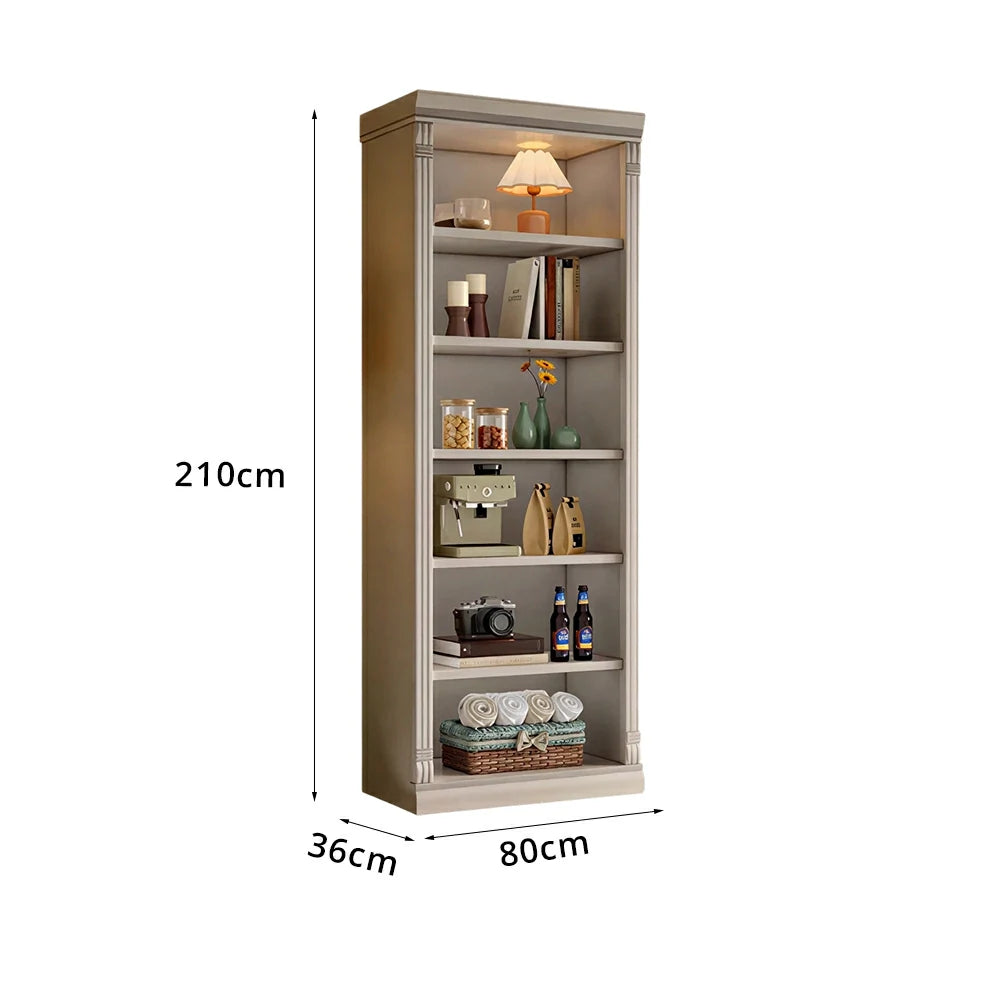LIVARA Bookshelf Cabinet - Solid Wood Open Storage Bookcase 210cm Study Living Room Display 80cm - White