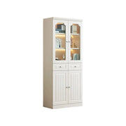 LIVARA Storage Cabinet - MDF 2 Door Glass Bookcase 80cm with Thick Shelves & Back Panel Living Room Study - Ivory White