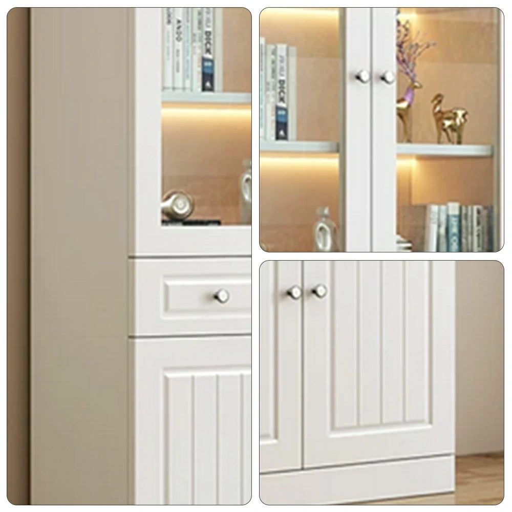 LIVARA Storage Cabinet - MDF 3 Door Glass Bookcase 120cm with Thick Shelves & Back Panel Living Room Study - Ivory White