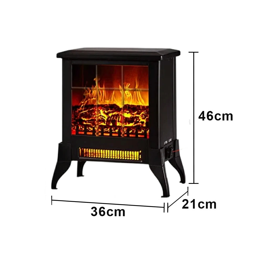 LIVARA 14-Inch Electric Fireplace Heater 3D Flame Effect 1800W Indoor Space Heater Tempered Glass Steel Body Quiet Operation - Black