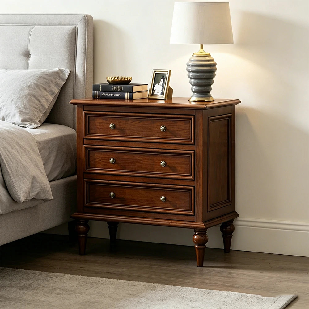 LIVARA Solid Wood 3 Drawer Chest with Large Storage American Style Cabinet for Living Room Bedroom Entryway