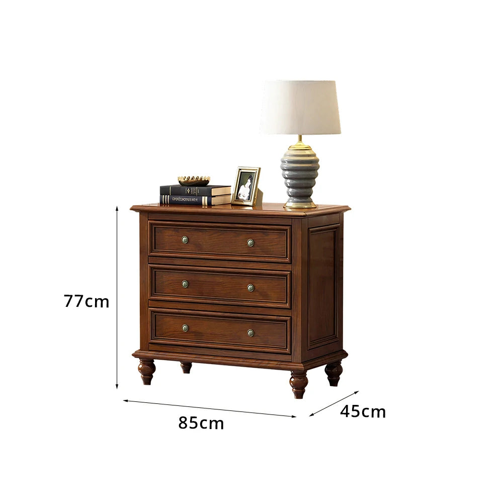 LIVARA Solid Wood 3 Drawer Chest with Large Storage American Style Cabinet for Living Room Bedroom Entryway