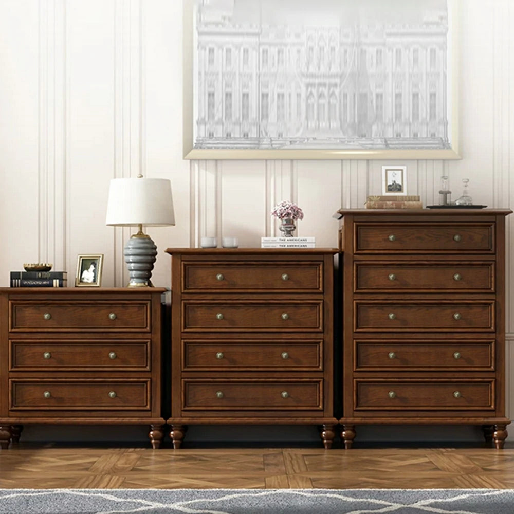 LIVARA Solid Wood 4 Drawer Chest with Large Storage American Style Cabinet for Living Room Bedroom Entryway