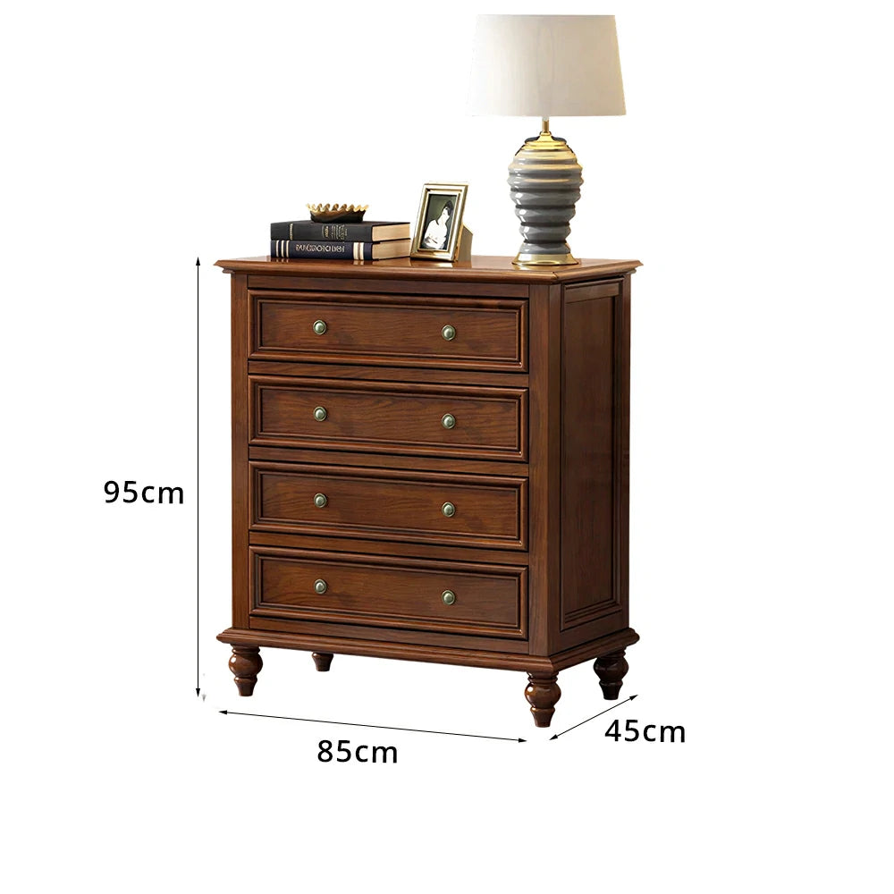 LIVARA Solid Wood 4 Drawer Chest with Large Storage American Style Cabinet for Living Room Bedroom Entryway