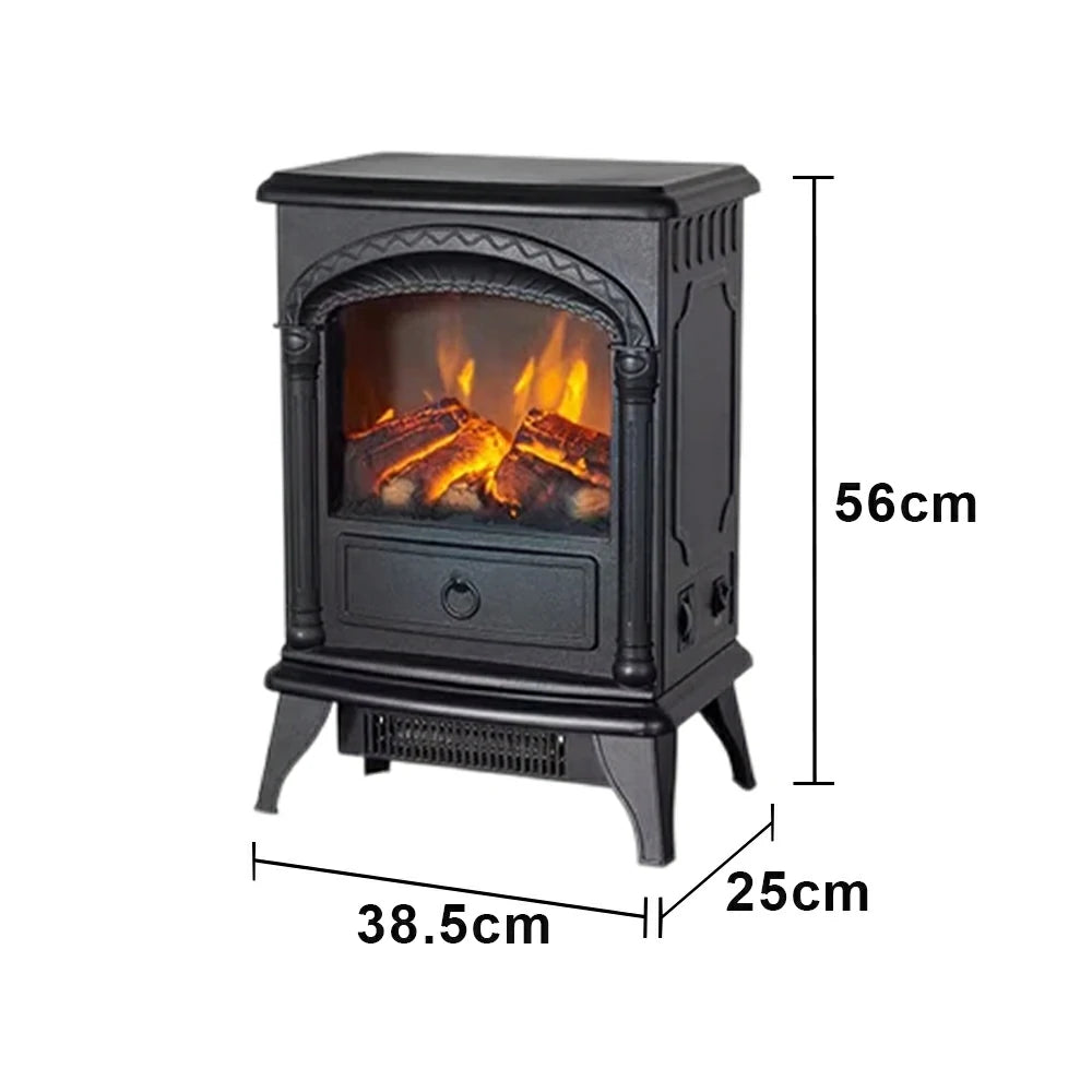 LIVARA 15-Inch Electric Fireplace Heater 3D Flame Effect 1800W Indoor Space Heater Tempered Glass Steel Body Quiet Operation - Black