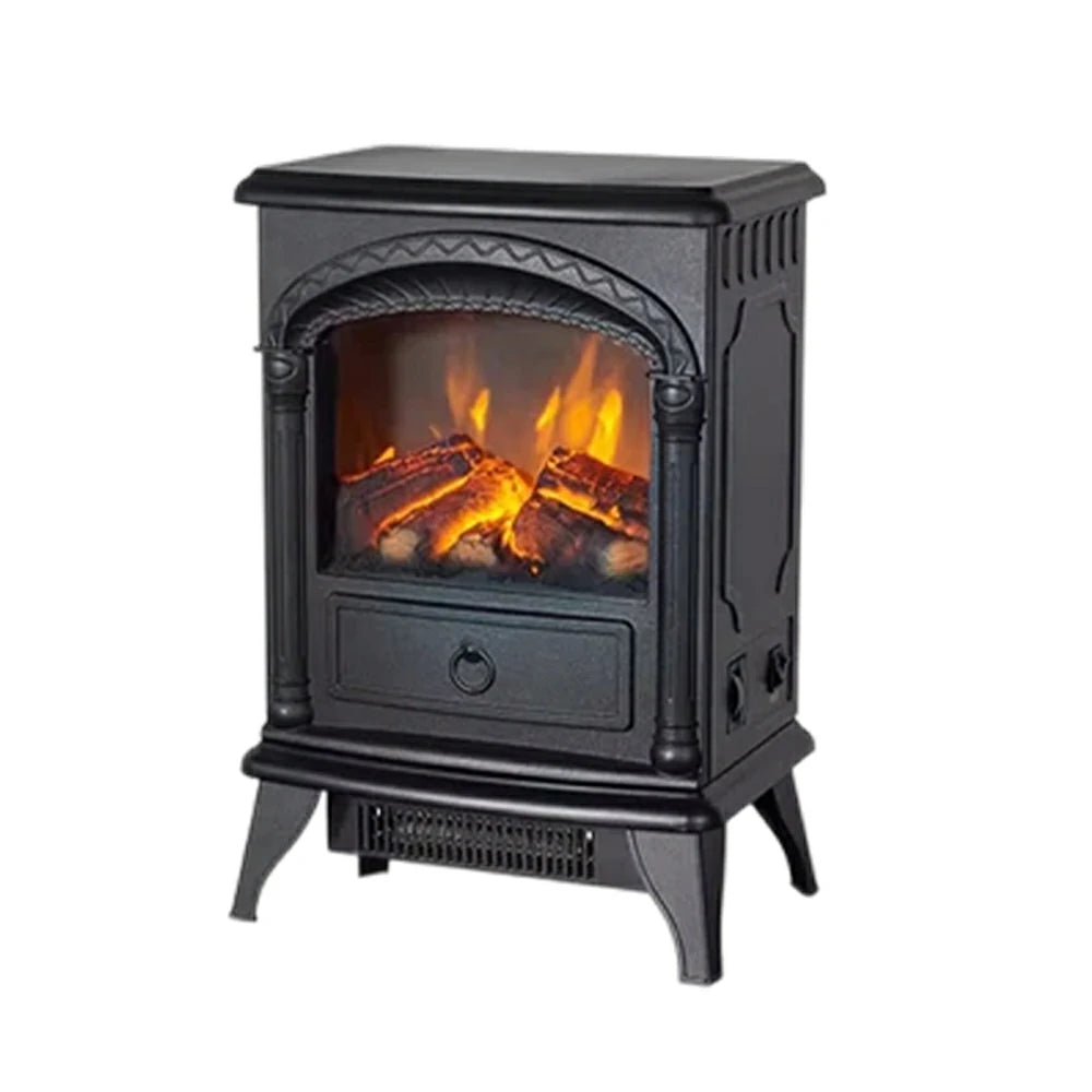 LIVARA 15-Inch Electric Fireplace Heater 3D Flame Effect 1800W Indoor Space Heater Tempered Glass Steel Body Quiet Operation - Black