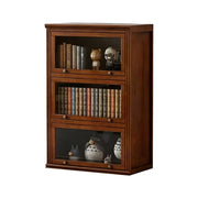 LIVARA 3-Tier Solid Ash Wood Bookcase Flip-Up Glass Door Storage Cabinet 60/80cm for Living Room Study