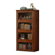 LIVARA 4-Tier Solid Ash Wood Bookcase Flip-Up Glass Door Storage Cabinet 60/80cm for Living Room Study