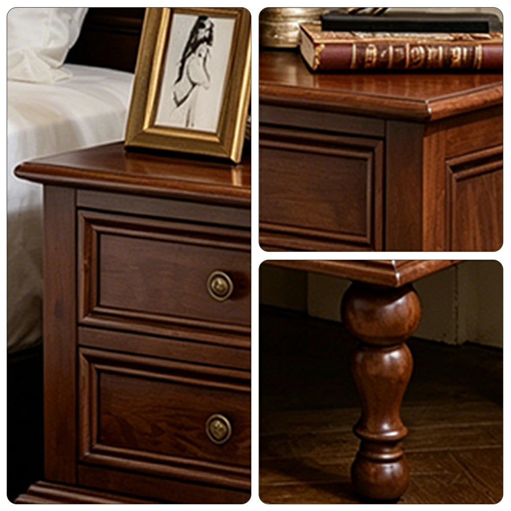 LIVARA Solid Ash Wood Bedside Table Multi-Drawer Storage Nightstand for Bedroom Apartment - Walnut